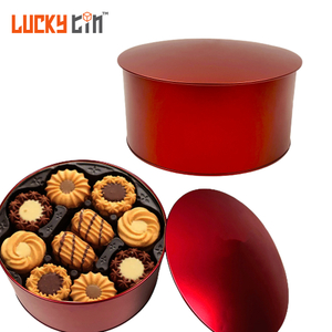 Custom High Quality Biscuit Plastic And Tinplate Packaging Red Metal Box/Can Assorted Cookie Tin Jar with Lid