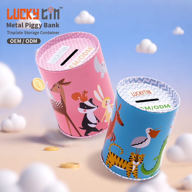Wholesale Custom Money Tinplate Cans Cylinder Mini Coin Metal Storage Container Rose Pink Tin Piggy Banks for Children