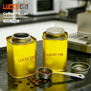 OEM ODM Manufacture Custom Tinplate Storage Container Metal Can Coffee Beans Easy Open Square Tin for Coffee With Screw Top