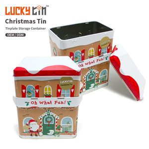 New Product Irregular House Shaped Christmas Gift Tin Can Custom Tinplate Storage Container Metal Christmas Box