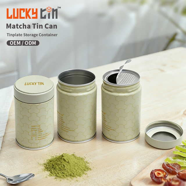 Factory Directly Custom Matcha Powder OEM Japan Tinplate Can Cylinder Metal Box Packaging Matcha Tin 30g With Freshness Cover