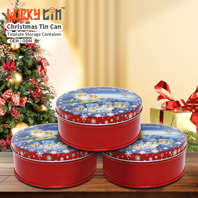 Fashion Design Custom Tinplate Box Can Round Shape Metal Jar Packaging Christmas Tin Containers With Lids for Storing Biskuit