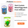 Wholesale Custom Money Tinplate Cans Cylinder Mini Coin Metal Storage Container Rose Pink Tin Piggy Banks for Children