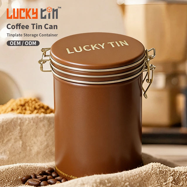 Luckytin Factory Custom Coffee Bean Tinplate Can Packaging Cylinder Metal Storage Container Empty Retro Coffee Tin