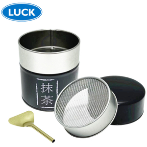 Custom Printing Cylindrical Metal Tea Box Filter Lid Tin Jar Package Matcha Coffee Tin Can With Spoon