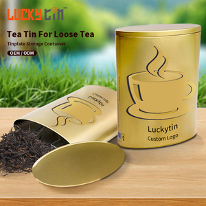 Luckytin Factory Custom Made Food Tinplate Storage Container Oval Shape Stylish Metal Can Gold Tea Tin Box For Tea