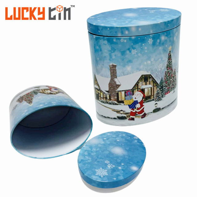 Wholesale Custom Printing Tinplate Can Packaging Oval Shaped Metal Box Christmas Luxury Coffee Tea Tin