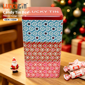 Custom Three Floors Stack Tinplate Storage Container Christmas Metal Packaging Sublimated Ready Rectangle Fruit Candy Tin Box