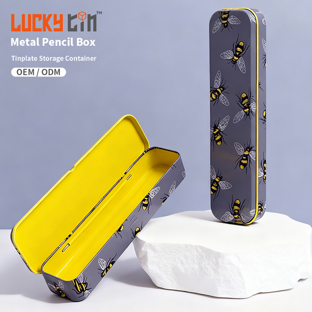 Custom High Quality Tinplate Stationery Storage Container Pen Metal Case Empty Tin Pencil Box For Child