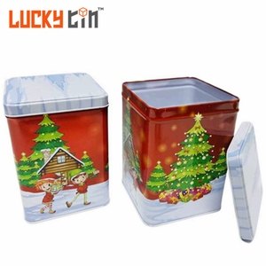 Factory Custom Tinplate Food Container Square Metal Can Christmas Coffee Tea Tin Box