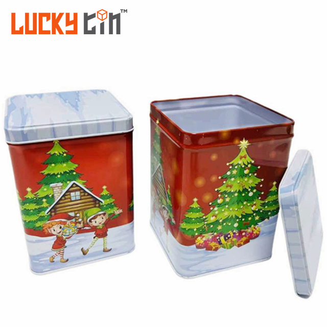 Factory Custom Tinplate Food Container Square Metal Can Christmas Coffee Tea Tin Box