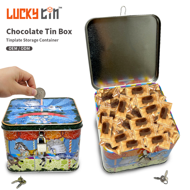 Custom High Quality Tinplate Food Storage Container Square Metal Can Luxury Chocolate Tin Box For Chocolate With Lock