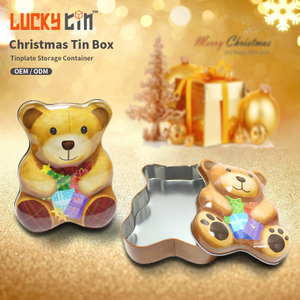 Custom Printing Tinplate Storage Container Bear Shape Metal Can/Box Empty Christmas Tin Case For Christmas