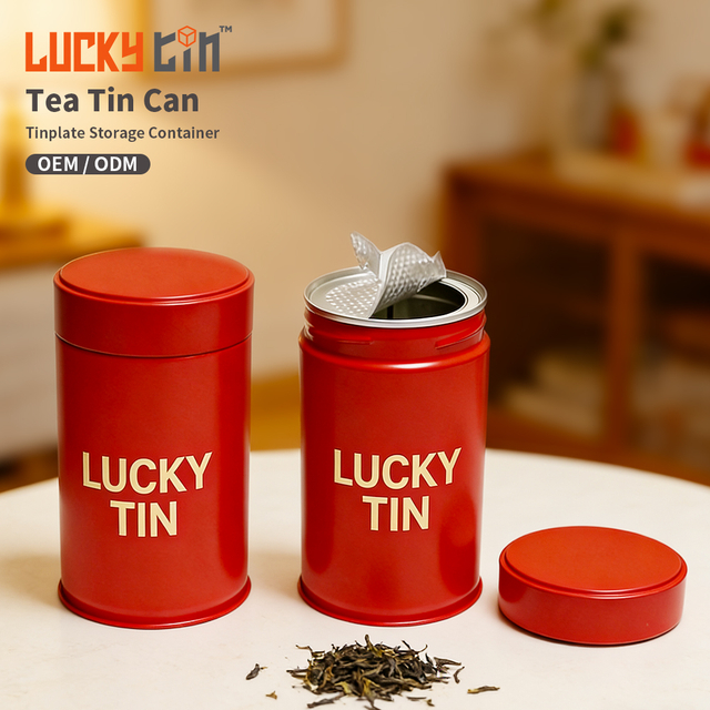 Original Factory Custom Tinplate Storage Container Packaging Cylinder Red Metal Can Empty Tea Tin With Inner Lid