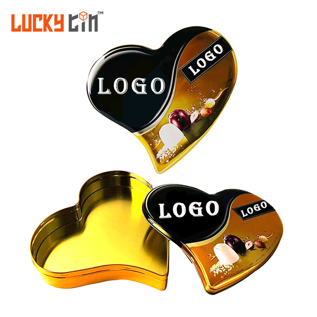 Factory Custom Tinplate Packaging Plastic And Metal Box Storage Container Heart Shape Chocolate Tin Can For Chocolate
