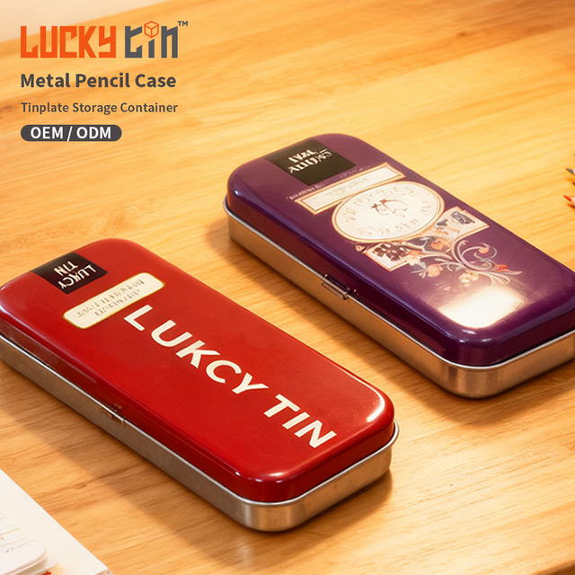 OEM ODM Custom School Supply Tinplate Storage Container Metal Stationery Case Rectangle Tin Pencil Box for School