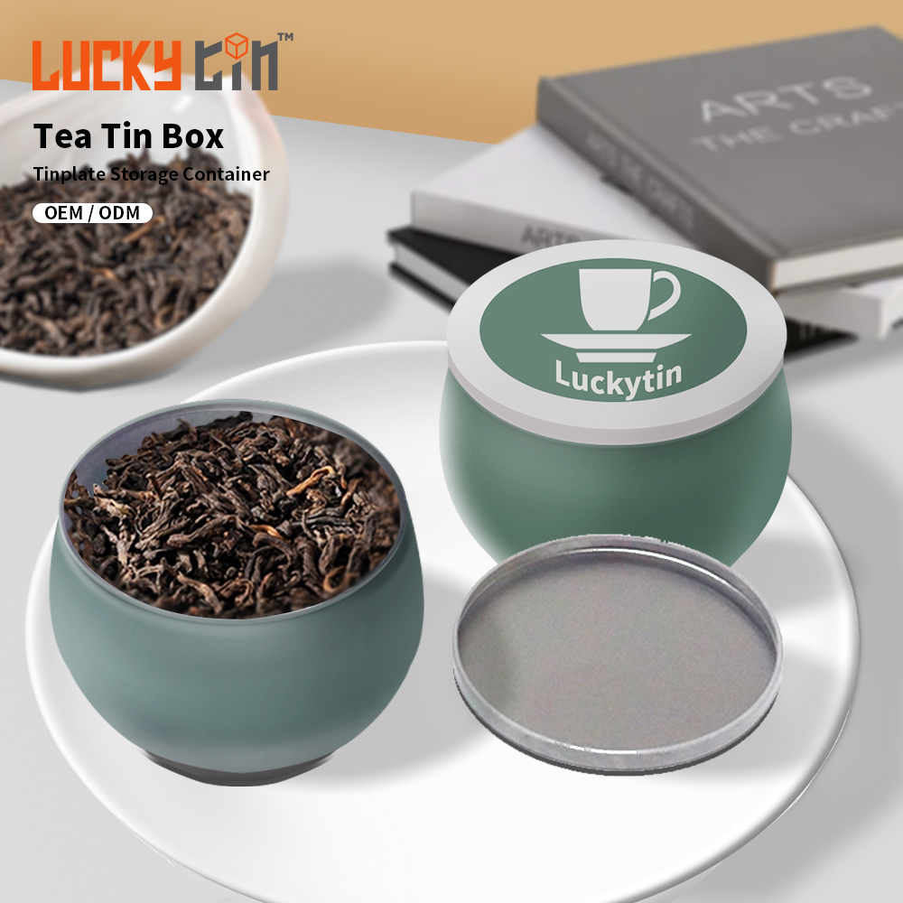 Custom Printing Exclusive Tinplate Storage Container Drum Shaped Mini Metal Box Empty Green Decorative Bulk Tea Tin For Tea