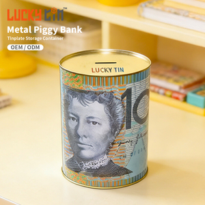 OEM ODM Custom Coin Saving Tinplate Storage Container Plain Money Metal Can Cylinder Tin Children's Piggy Bank