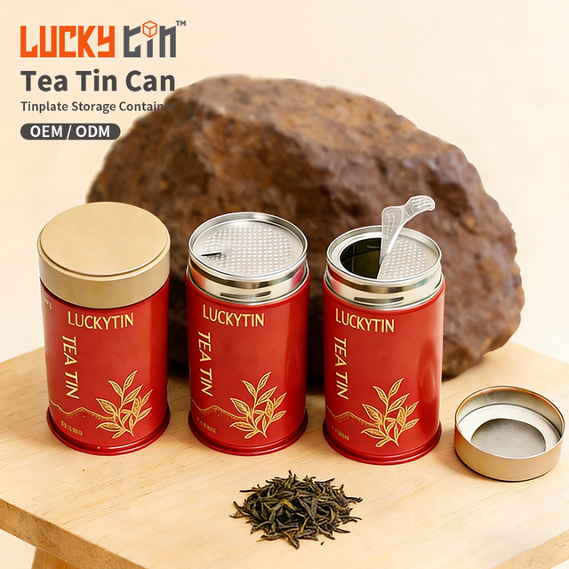 High Grade Design Tinplate Canister Packaging Red Chinese Tea Metal Box Screw Lid Tea Tin Custom Print With Freshness Cover