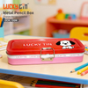Custom Tinplate School Stationary Case Packaging Flat Rectangular Metal Case 2 Tier Slim Pencil Metal Tin Box With Layers