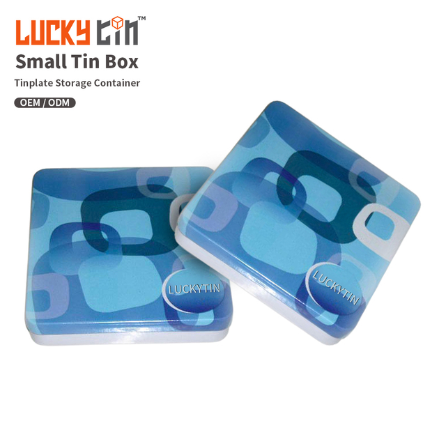 Custom Luxury Tinplate Canester Storage Container Rectangle Blue Metal Box Empty Can Small Tin With Hinge Cover