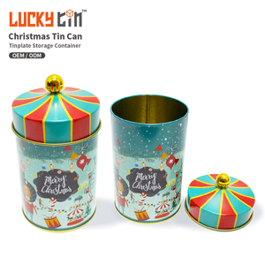 New Design Custom Tinplate Storage Container Cylindrical Shape Box Packaging Gift Round Christmas Metal Can for Food