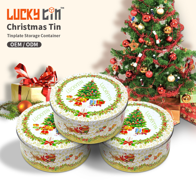 Popular Custom Printing Tinplate Can Storage Container Green Round Shape Tinbox Empty Tin Christmas Boxes for Food Packaging