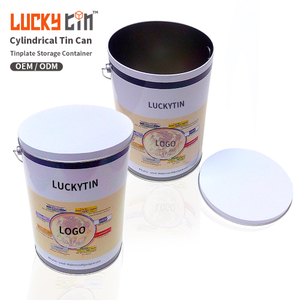 Customized Design Tinplate Product Cylinder Shape Metal Can Box Small Empty Tin Buckets With Handle for Food