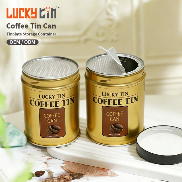 Custom Aluminum Foil Sealing Tinplate Packaging Cylinder Airtight Screw Top Tea Coffee Tins 250 Grams for Metal Tin Can Coffee