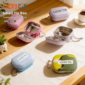China Factory Custom Mini Portable Tinplate Can Packaging Empty Metal Box Rectangular Small Hinged Tin With Keychain