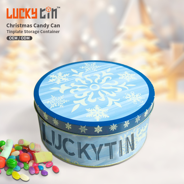Customized Design Christmas Storage Container Round Metal Tin Can Christmas Candy Box for Gift Candy Cookie Package