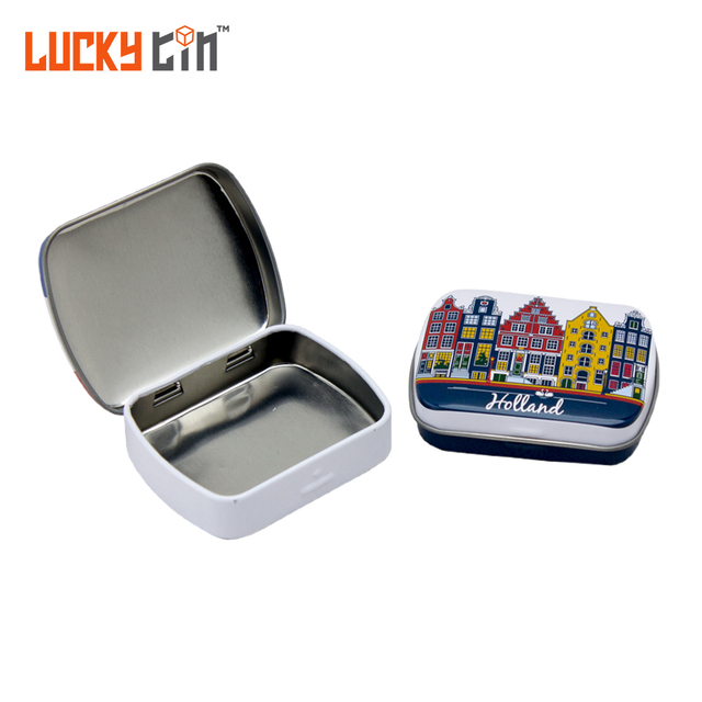 Fashion Design Custom Tinplate Case Storage Container Hinge Lid Rectangle Metal Can Mini Tin Packaging Box For Food