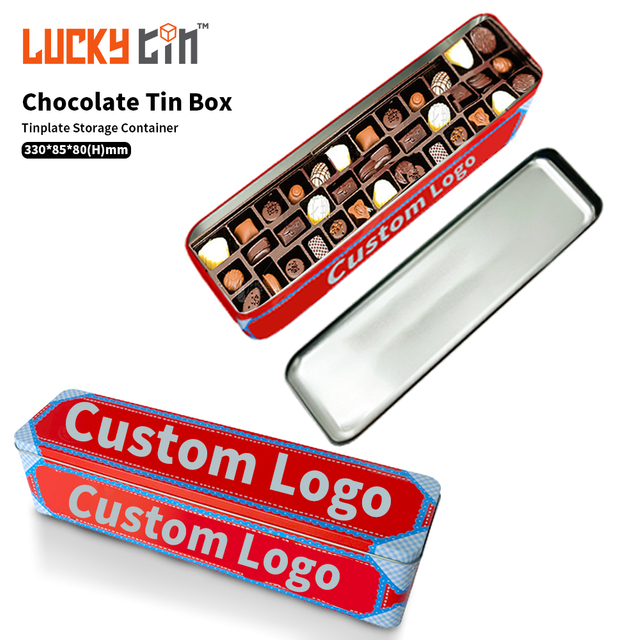 Custom Printing Tinplate Food Packaging Rectangle Metal Can Lift Lid Chocolate Tin Box For Chocolate