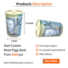 OEM ODM Custom Coin Saving Tinplate Storage Container Plain Money Metal Can Cylinder Tin Children's Piggy Bank