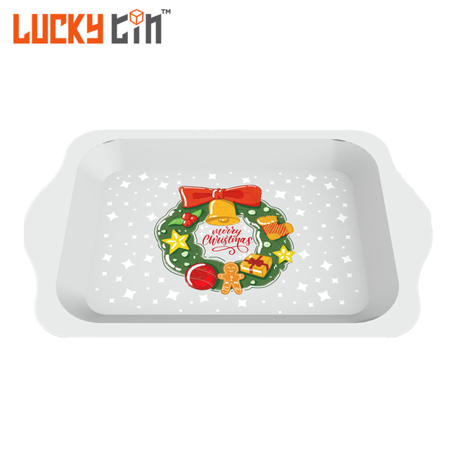 Factory Custom Tinplate Tray Food Grade Metal Tray Christmas Tin Rolling Tray