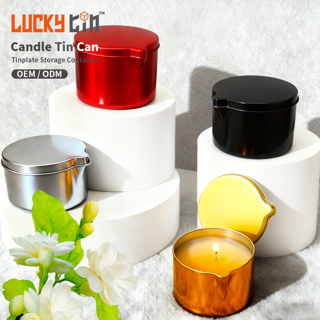 High Grade Custom Tinplate Metal Packaging Storage Container Pouring Spout Lid Massage Essential Oil Scent Wax Can Candle Tin With Spout