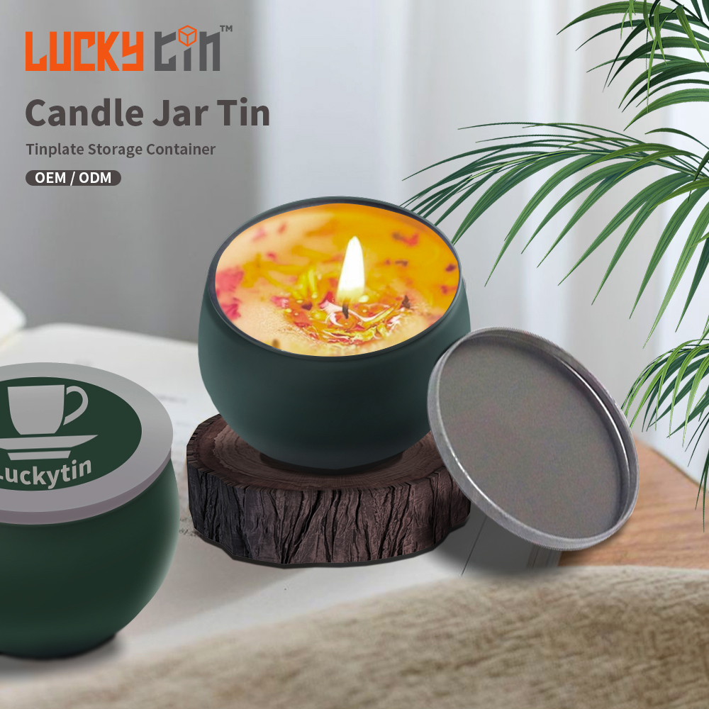 Custom Printing Tinplate Storage Container Drum Shaped Metal Box/Can 4 Oz Aromatheraply Tin Candle Jar With Lid For Candle