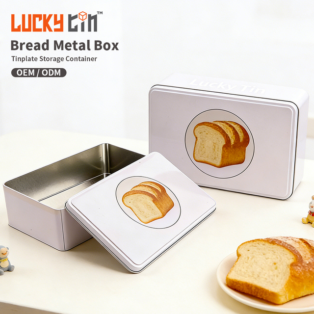 Custom Logo Tinplate Storage Container Japanese Rectangle Metal Box Kitchen Food Grade Toast Bread Tins With Lids