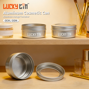 Custom Luxury Metal Jar Mini Size Empty Round Silver Clear Cosmetic Aluminum Can With Aluminum Screw Lid