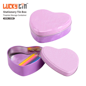 Custom Printing Stationery Gift Container Heart Shape Metal Box Packaging Pink Magic Wooden Pencil Tin Case Kawaii For Kids