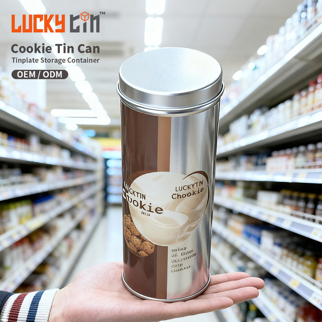 High Quality Custom Cylinder Emboss Cookie Tin Can Box for Biscuit Packaging Metal Cans Food Grade Storage Cookie Tins