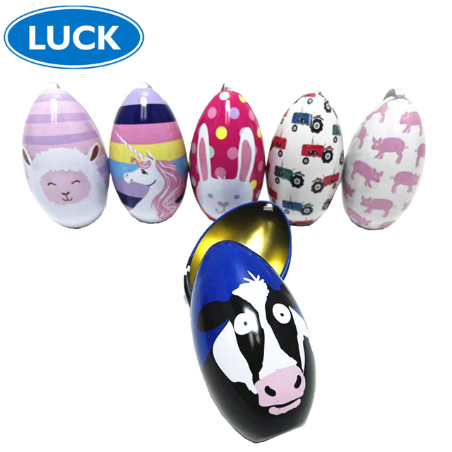 Factory Custom Tin Container Food Grade Egg Shaped Tin Packaging Candy Chocolates Easter Egg