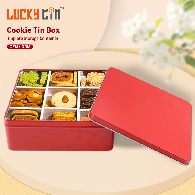 Fashion Design Custom Tinplate Tinplate Container Packaging Square Metal Biscuit Can Red Empty Tin Cookie Box For Cookie