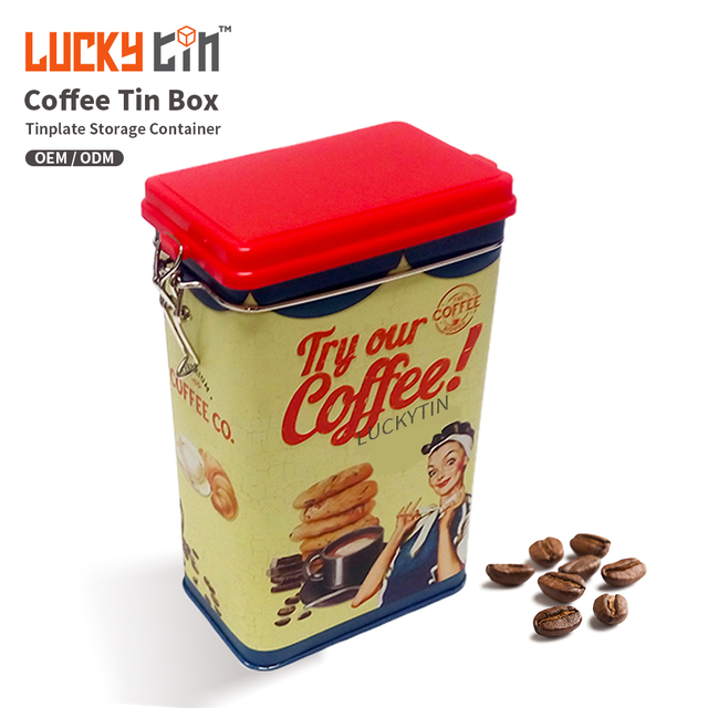 Custom Luxury Tinplate Packaging Coffee Beans Airtight Valve Rectangle Shape Metal Box Food Grade Tin Can Coffee 200G
