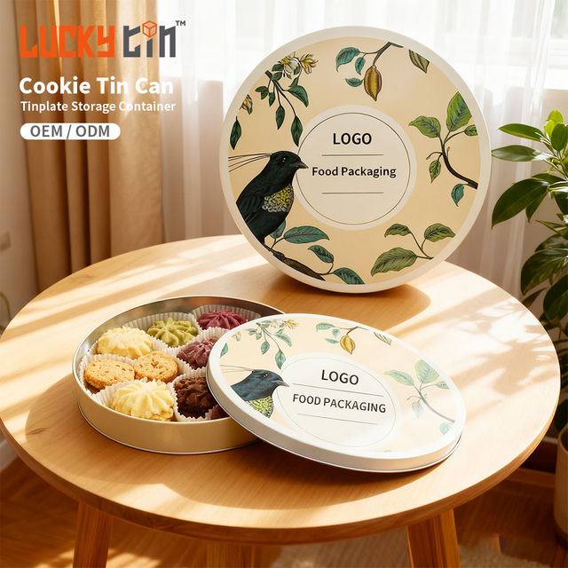 New Design Custom Biscuit in Tinplate Packaging Round Domes Metal Box Container High Quality Gift Cookie Tin Can for Cookies