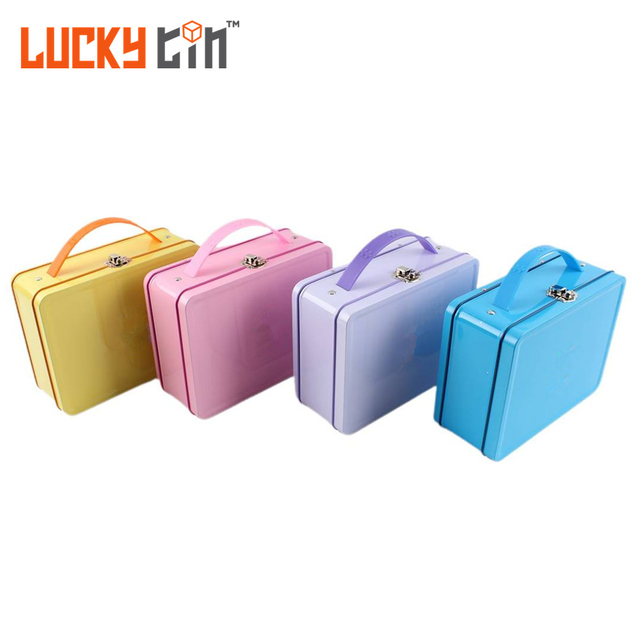 China Wholesale Handbag Tin Packaging Rectangular Metal Suitcase Food Grade Kids Tin Lunch Box