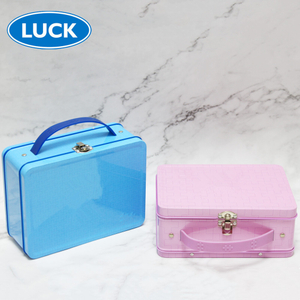 Factory Custom Tin Suitcase Rectangle Carrying Tin Container Package Lunch Metal Tin Box With Handle And Lock