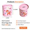Custom Cartoon Animal Metal Plated Round Silver Mini Cylinder Reusable Blank Coin Money Box Tin Piggy Bank Sale For Kids