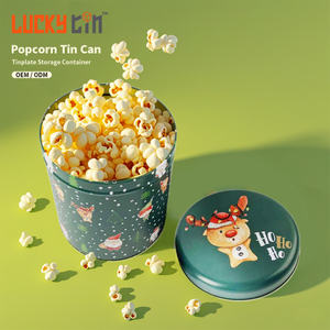 Factory Custom Christmas Tin Round Shape Metal Box Packaging Empty Popcorn Tins Can