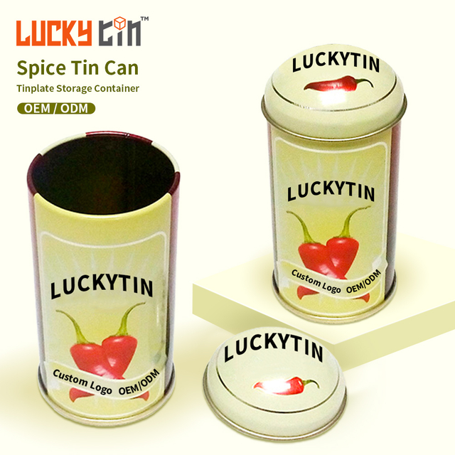 Tin Can Supplier Custom Magnetic Pepper Jar Cylindrical Shape Metal Box Packaging Food Grade Tin Spice Container